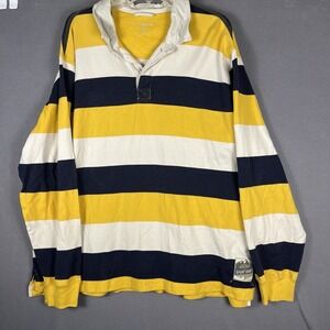 Eddie Bauer Rugby Shirt Mens XL Tall  Yellow Blue Striped Y2K Preppy Varsity